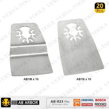 Versa Tool AB-K23 20 PC 52mm Flush Cut (8mm Offset Mount), Flat Cut Stainless Steel Scraper Kit AB-K23